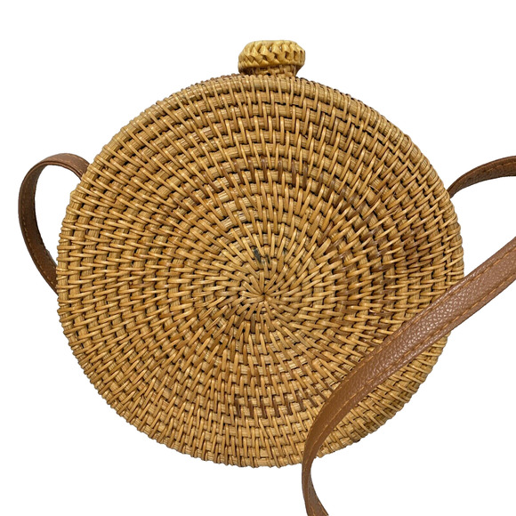 Natural Straw Brown Wicker Shoulder Crossbody Bag Purse Cottagecore Boho Preppy - Picture 4 of 10